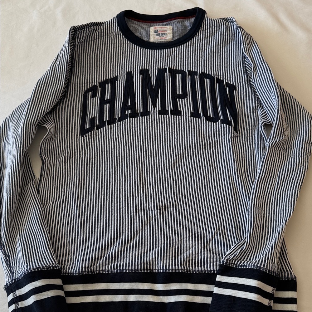 Todd Snyder x Champion Navy and White Striped Sweatshirt